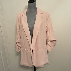 HYFVE Light Pink Blazer with Notched Lapels and Ruched Sleeves. Size Large